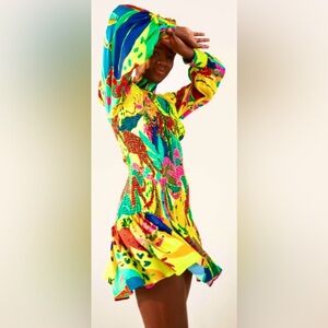 Farm Rio Leopards Jungle Smiley Dress in Tropical Multi Colors Size S NWT